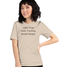 Load image into Gallery viewer, Loves Dogs, Does Tracking T-Shirts - Light