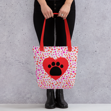 Load image into Gallery viewer, Allover Hearts & Large Heart w/ Paw Dog Tote Bag-Lt. Pink