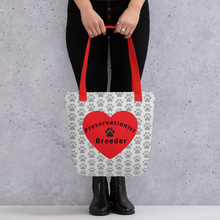 Load image into Gallery viewer, Allover Grey Paws &amp; Large Heart w/ Preservationist Breeder Conformation Tote Bag-Lt. Grey
