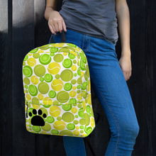 Load image into Gallery viewer, Allover Multi-Colored Tennis Balls & Paw Dog Backpack