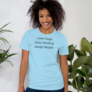 Loves Dogs, Does Herding T-Shirts - Light