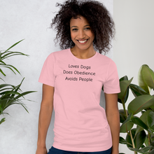 Load image into Gallery viewer, Loves Dogs, Does Obedience T-Shirts - Light
