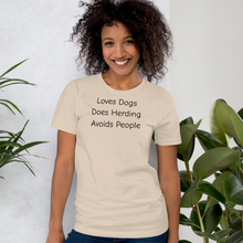 Load image into Gallery viewer, Loves Dogs, Does Herding T-Shirts - Light
