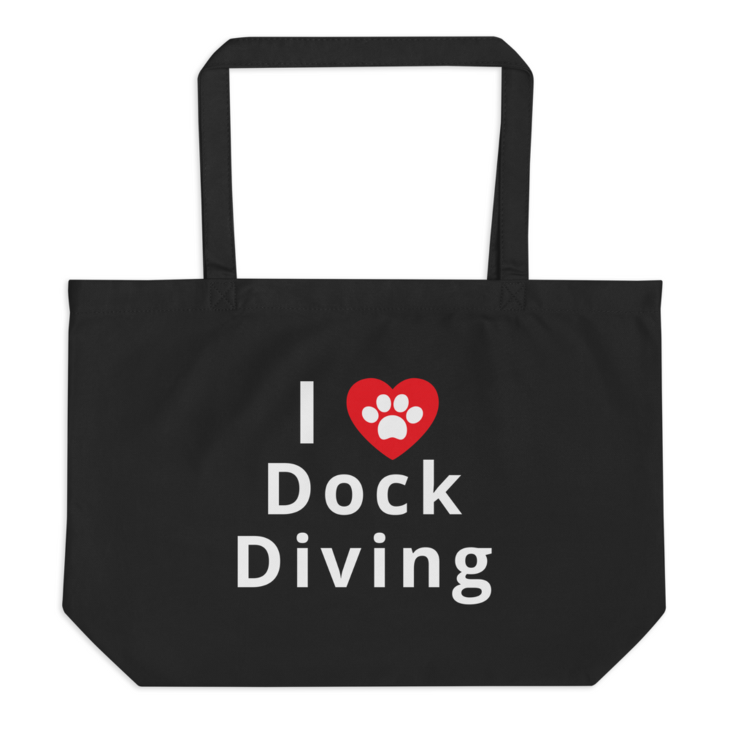 I Heart w/ Paw Dock Diving X-Large Tote/Shopping Bag-Black