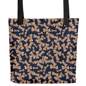 Allover Brown Dog Bones Tote Bag-Navy