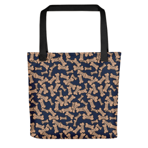 Allover Brown Dog Bones Tote Bag-Navy