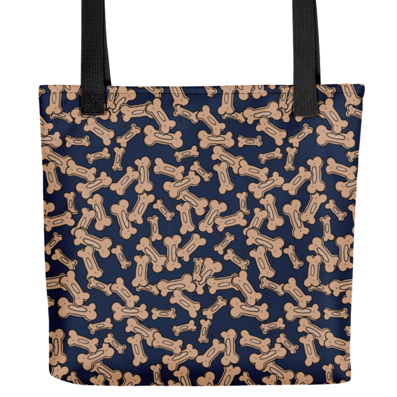 Allover Brown Dog Bones Tote Bag-Navy