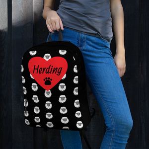 Allover Sheep w/ Herding & Paw in Heart Backpack-Black