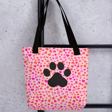 Load image into Gallery viewer, Allover Hearts &amp; Large Paw Dog Tote Bag-Lt. Pink
