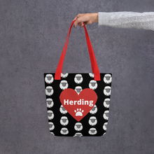 Load image into Gallery viewer, Allover Sheep w/ Herding in Heart Tote Bag - Black
