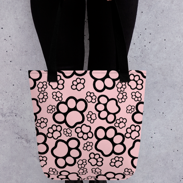 Allover Paws Dog Tote Bag-Pink