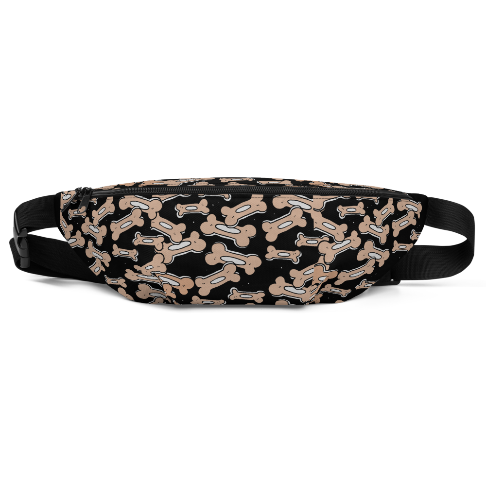 Allover Brown Bones Dog Fanny Pack-Black