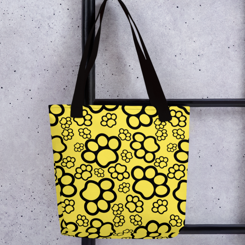 Allover Paws Dog Tote Bag-Yellow