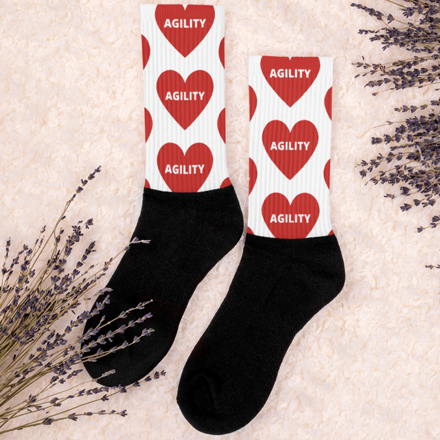 Allover Agility in Hearts Socks-White