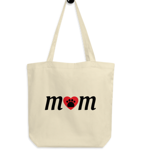 Mom w/ Dog Paw in Heart Large Tote/Shopping Bag-Oyster