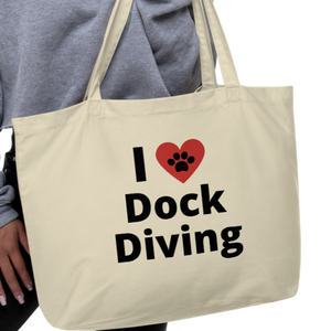 I Heart w/ Paw Dock Diving X-Large Tote/Shopping Bag-Oyster