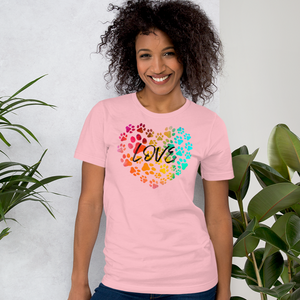 Love in Dog Paw Prints Heart T-Shirt - Light