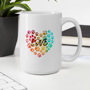 Love in Dog Paw Prints Heart Mug